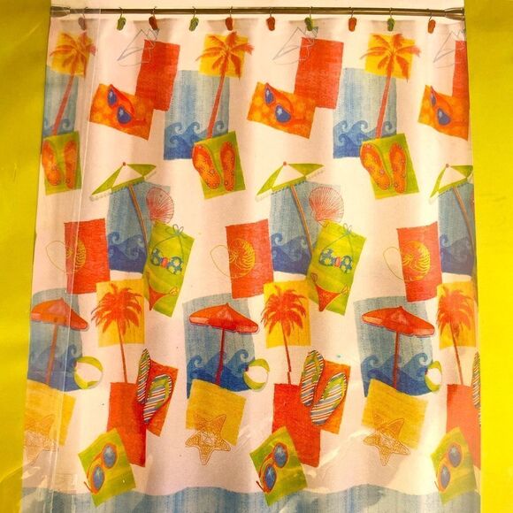 Shower Curtain NWT MIAMI BEACH FABRIC SHOWER CURTAIN 70” x 70” - Picture 1 of 4